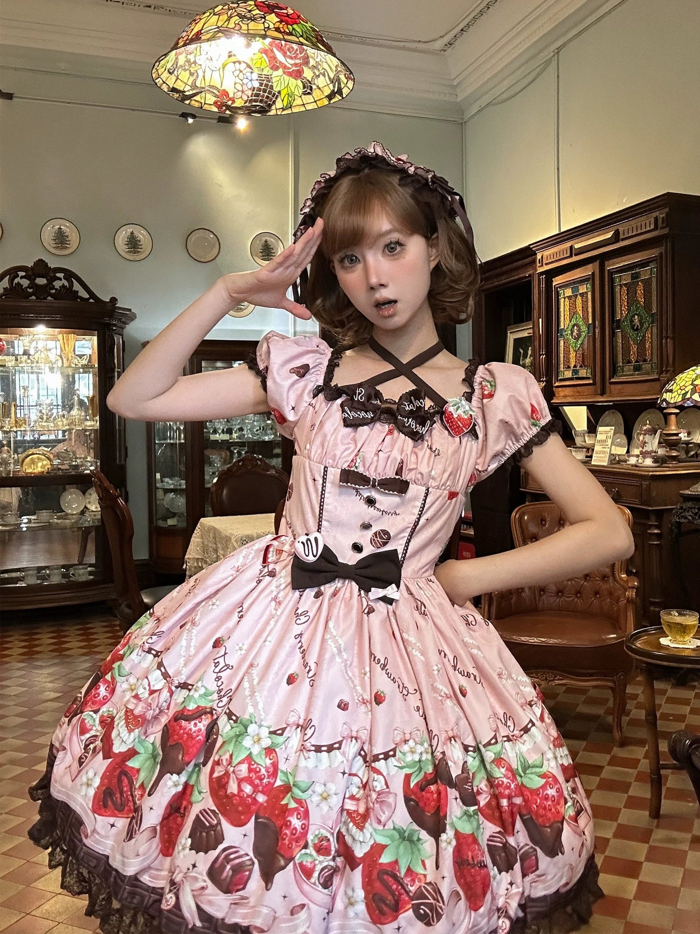 DreamWhale - Strawberry Chocolate Lovers - Kawaii Lolita Embroidered Printed Dress