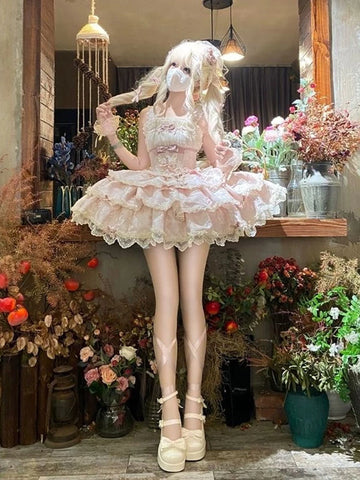 Creamy - Pink Ballet Doll - JSK with a tiered lace-trimmed skirt
