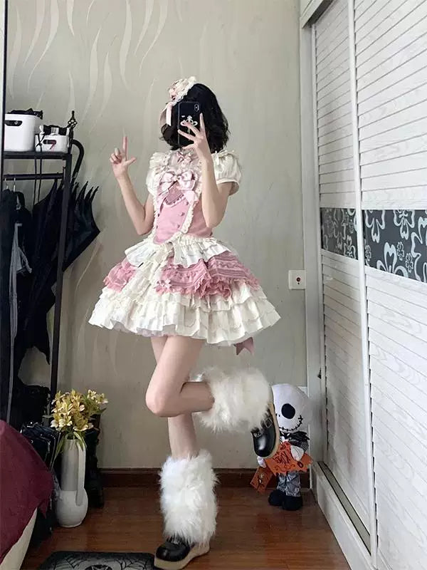 Creamy - Pink Magical Girl - Blouse and Skirt Set with tiered ruffles