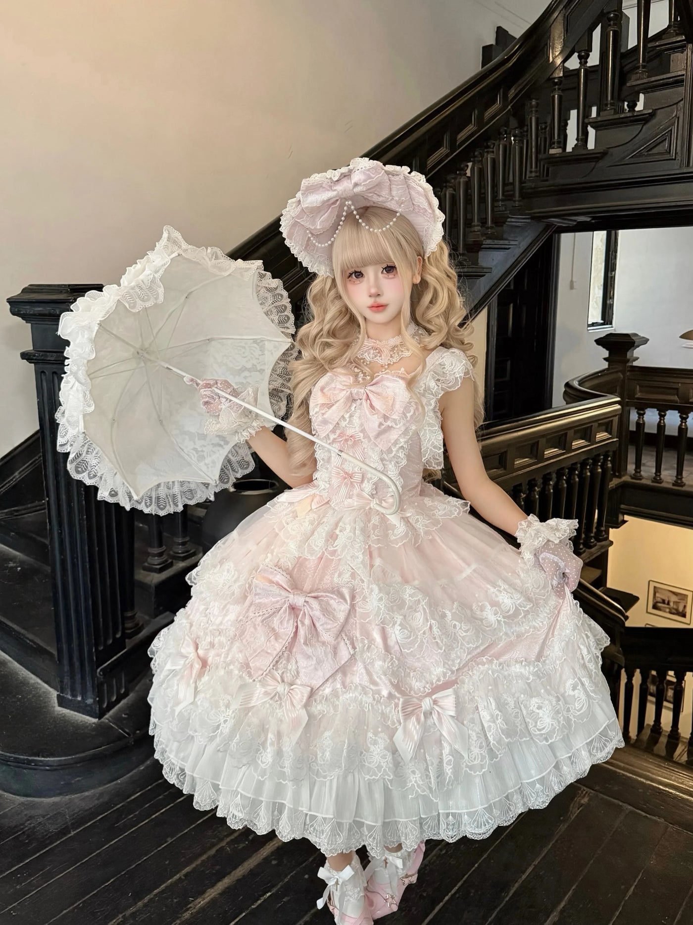 Sugar Girl - Sakura Blossom Dream - Dreamy Sweet Lolita JSK Dress, Abundant Lace & Bows
