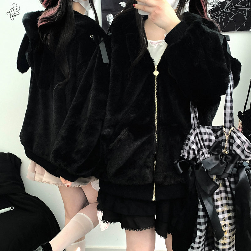 KittyBxllet Lace-Up Bunny Plush-Ear Zip Jacket — additional product view