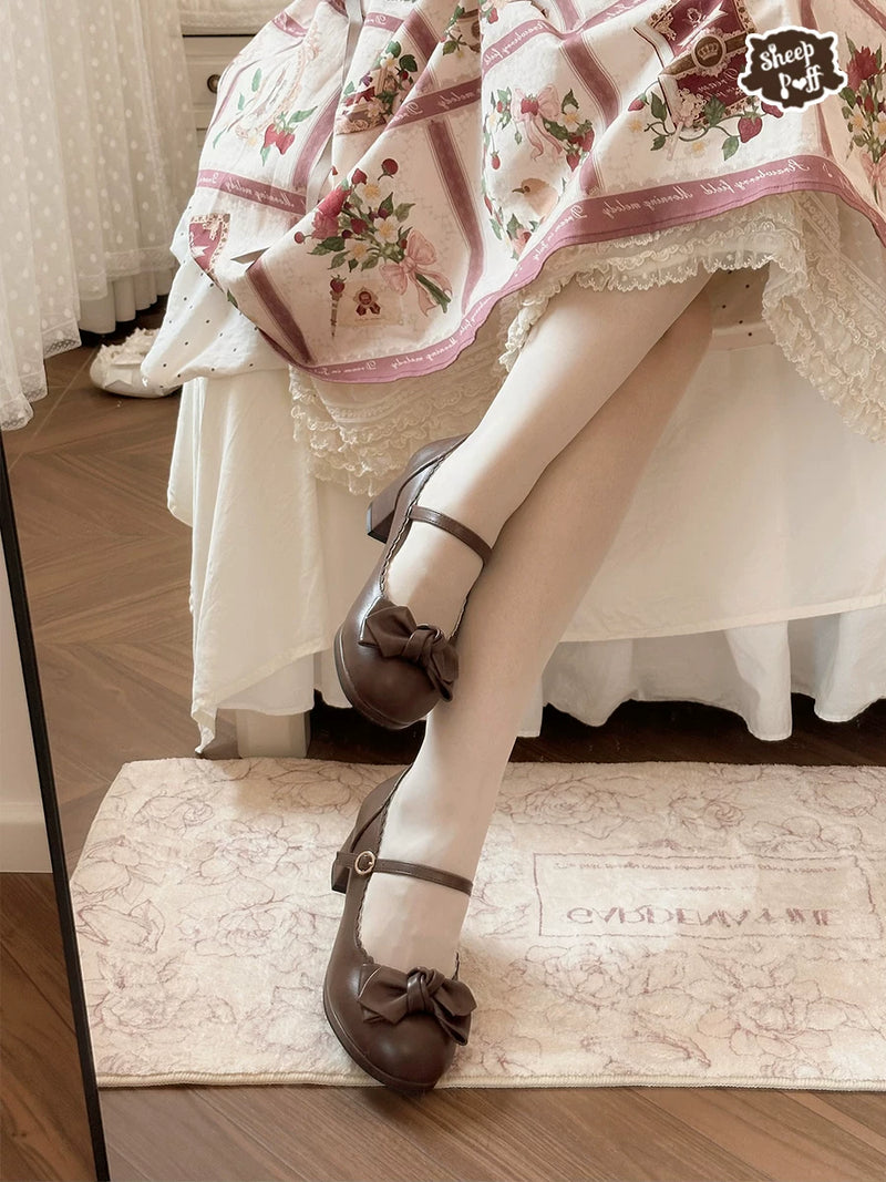 sheeppuff Elegant Bow Mid-Heel Lolita Shoes