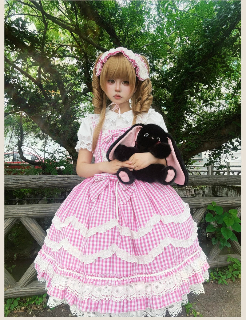 TaTaTa Lolita - Plaid Baileys - Pink Gingham JSK Dress with Petal Ruffles - product detail 8