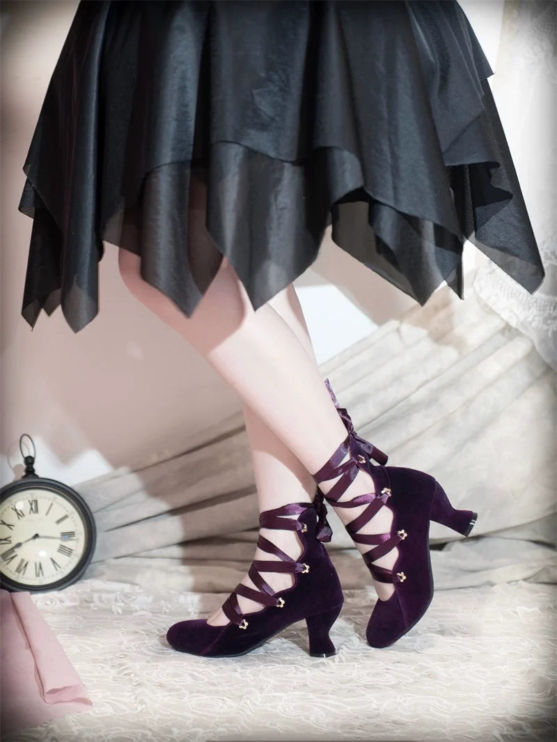 MR.Qiutian - Forbidden Dance - Velvet Lolita Shoes with Adjustable Lace-Up Straps - product detail 3