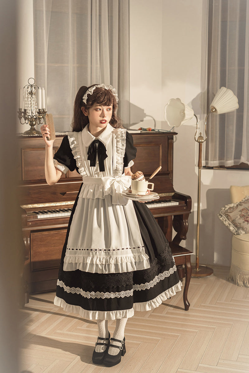Your Princess - Maid Lolita Puff Sleeve Black Dress - OP Dress