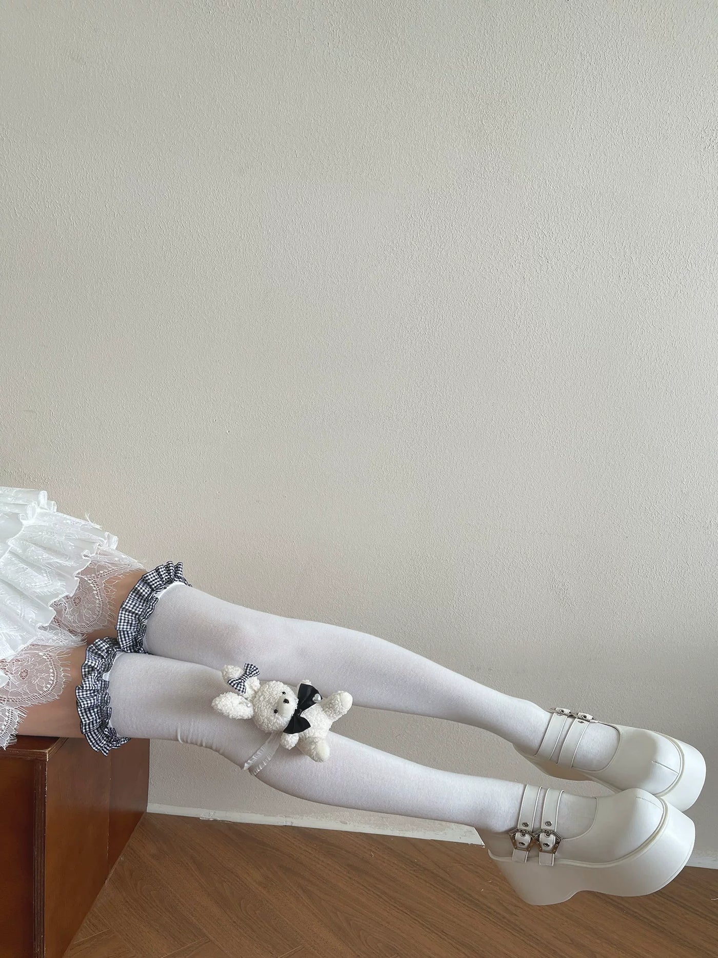 Sock Noble - Check Bunny - Over-the-Knee Socks with Bow Leg Ring Options