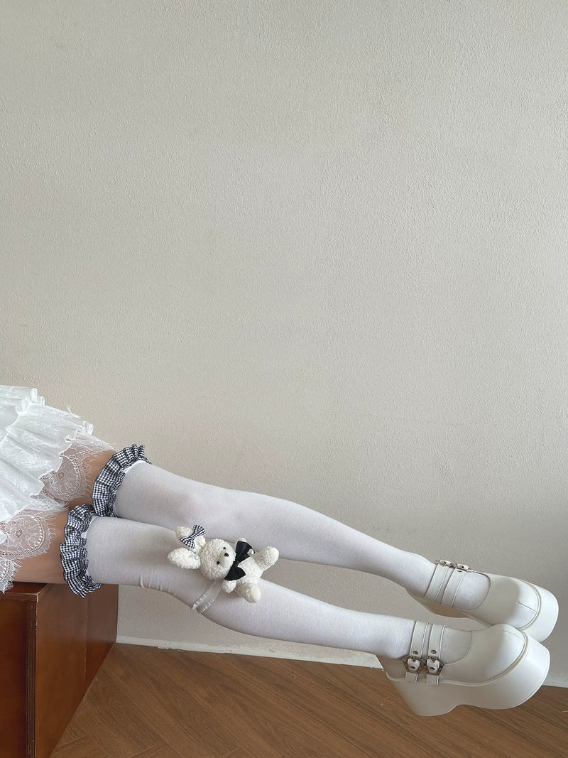 Sock Noble - Check Bunny - Over-the-Knee Socks with Bow Leg Ring Options