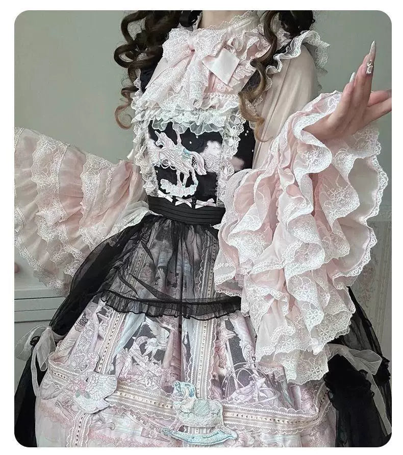 Sweetheart Dream Machine - Pegasus Paradise - Long-Sleeve Blouse with a Lace-Trimmed Bow Bib