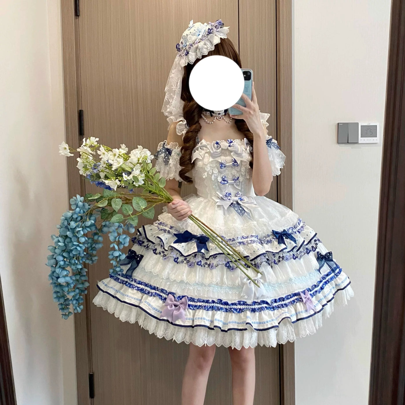 Alice - Snow Country Blue Glaze - OP Dress with Porcelain-Inspired Floral Trim