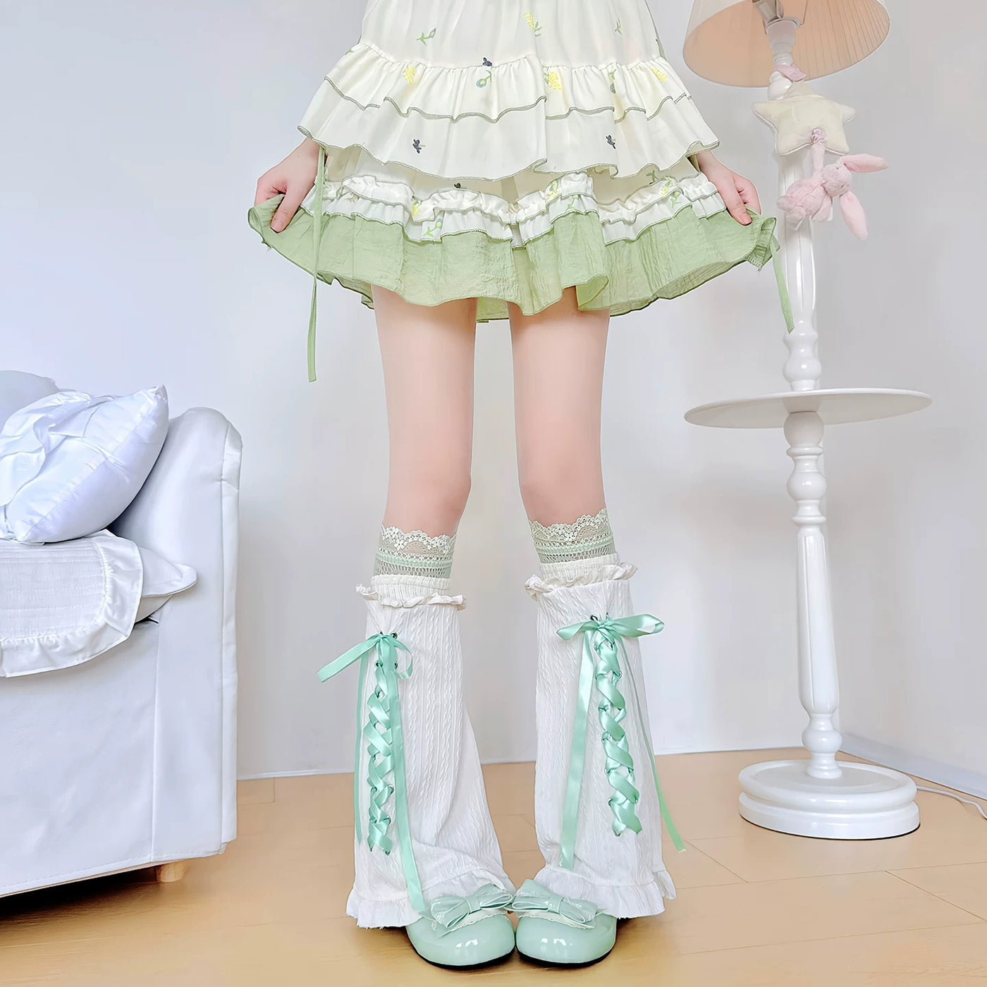 Handmade ribbon and lace Lolita leg warmers and socks - view 19