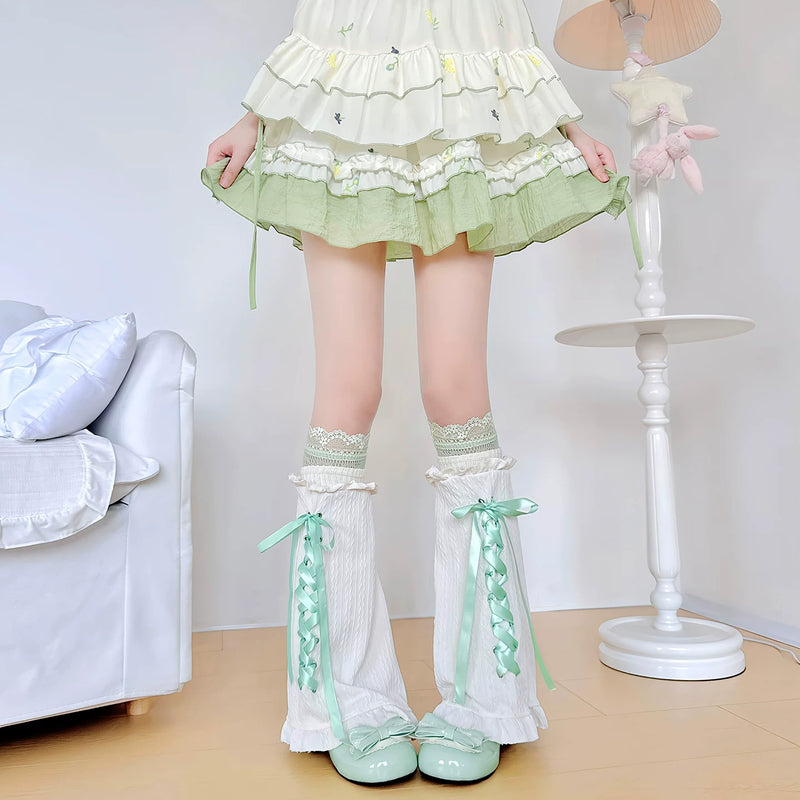 Handmade ribbon and lace Lolita leg warmers and socks - view 19
