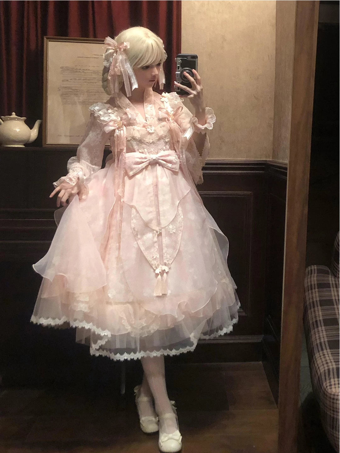 Creamy - Pink Princess - Pink JSK Dress Set with Lace Inner Layer