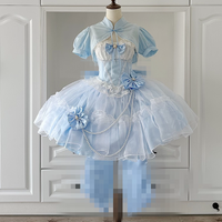 Daydream Whispers - Blue-and-White Porcelain - Lolita Fashion collection with layered translucent panels - Short-sleeve jacket / S
