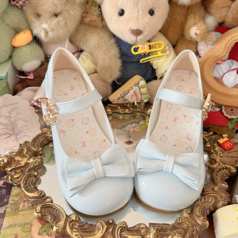 Kitten Toast – Sweetheart Bow – Low-Heel Mary Janes in Glossy Blue — product photo 8