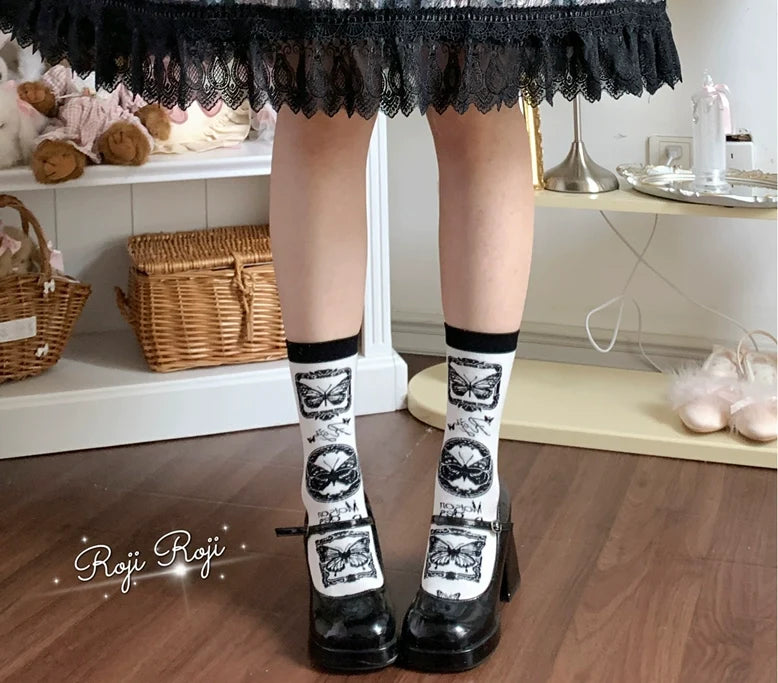 Roji Roji - Sweet Lolita Cotton Socks - Detachable Cuff Bow Trim Socks