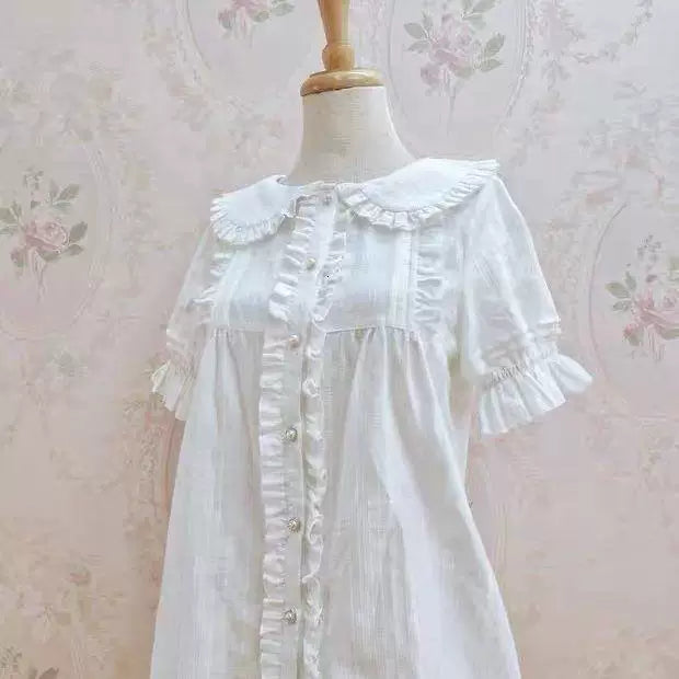 Sweetheart Dream Machine - Summer Ruffle Collar - Blouse with short sleeves and a ruffled collar