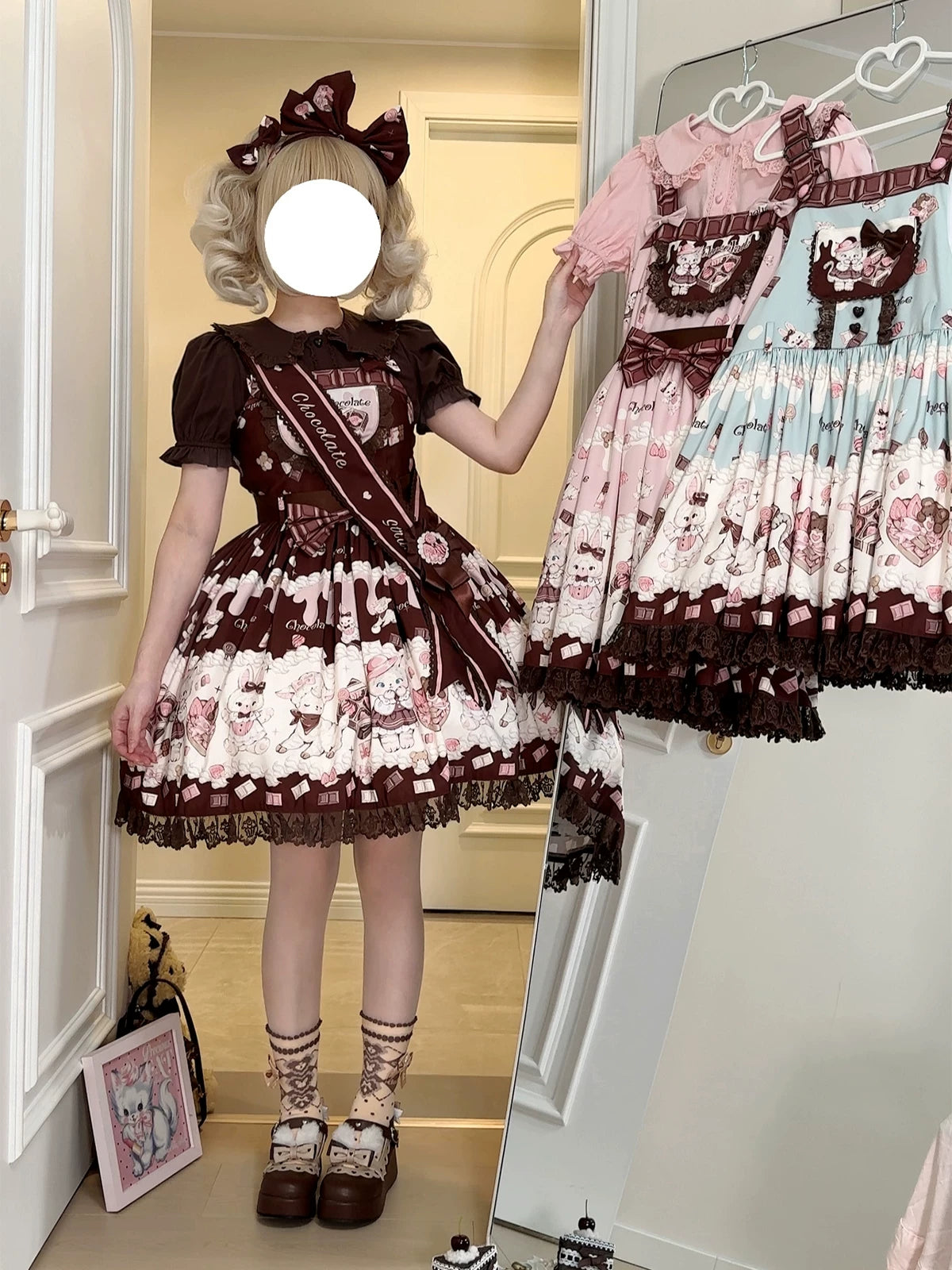 Heartbeat Meow Chocolate - Printed Pinafore JSK Dress