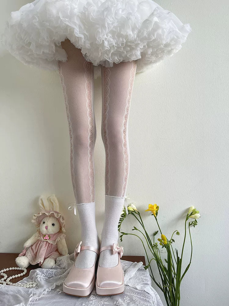Sock Noble - Lace Faux Over-the-Knee - Faux Over-the-Knee Pantyhose with Lace Panels
