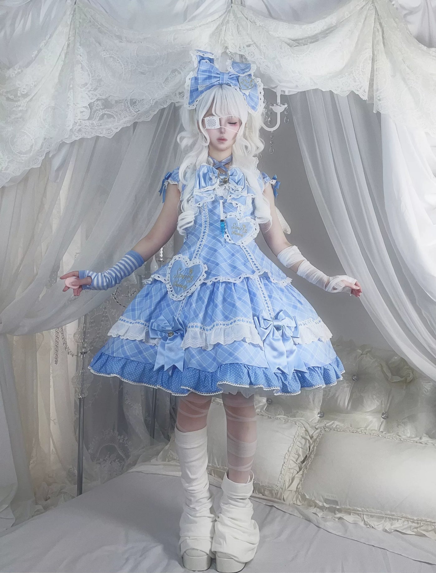 Star Fantasy - Shibuya Sweetheart - Plaid OP/JSK Dress Set with Lace Bunny-Ear Headwear