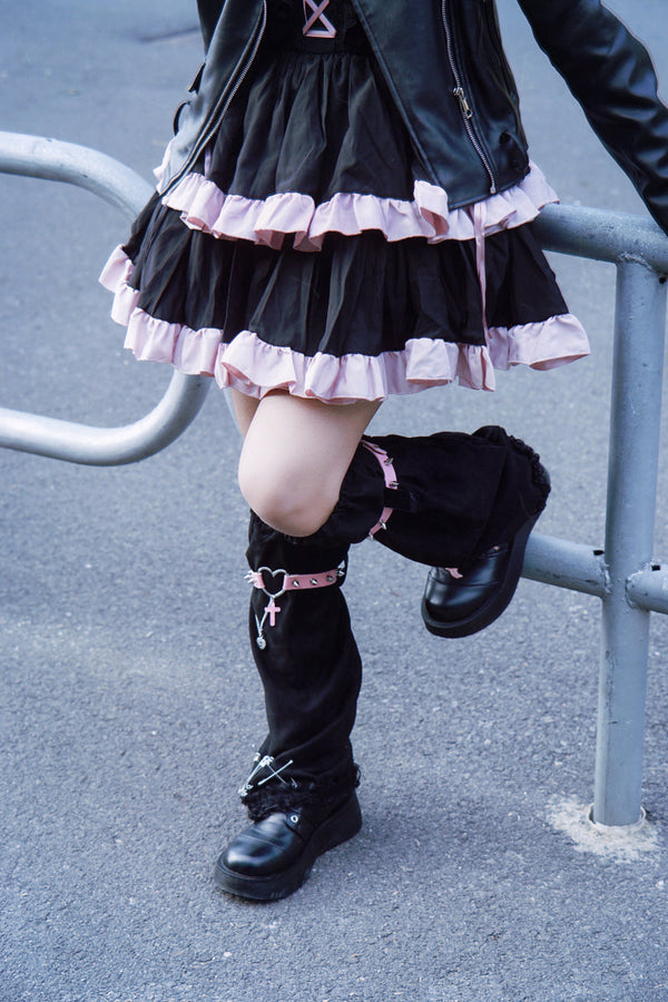 Strange Sugar - Gothic Suede Warm Leg Cover Black - Pink Socks