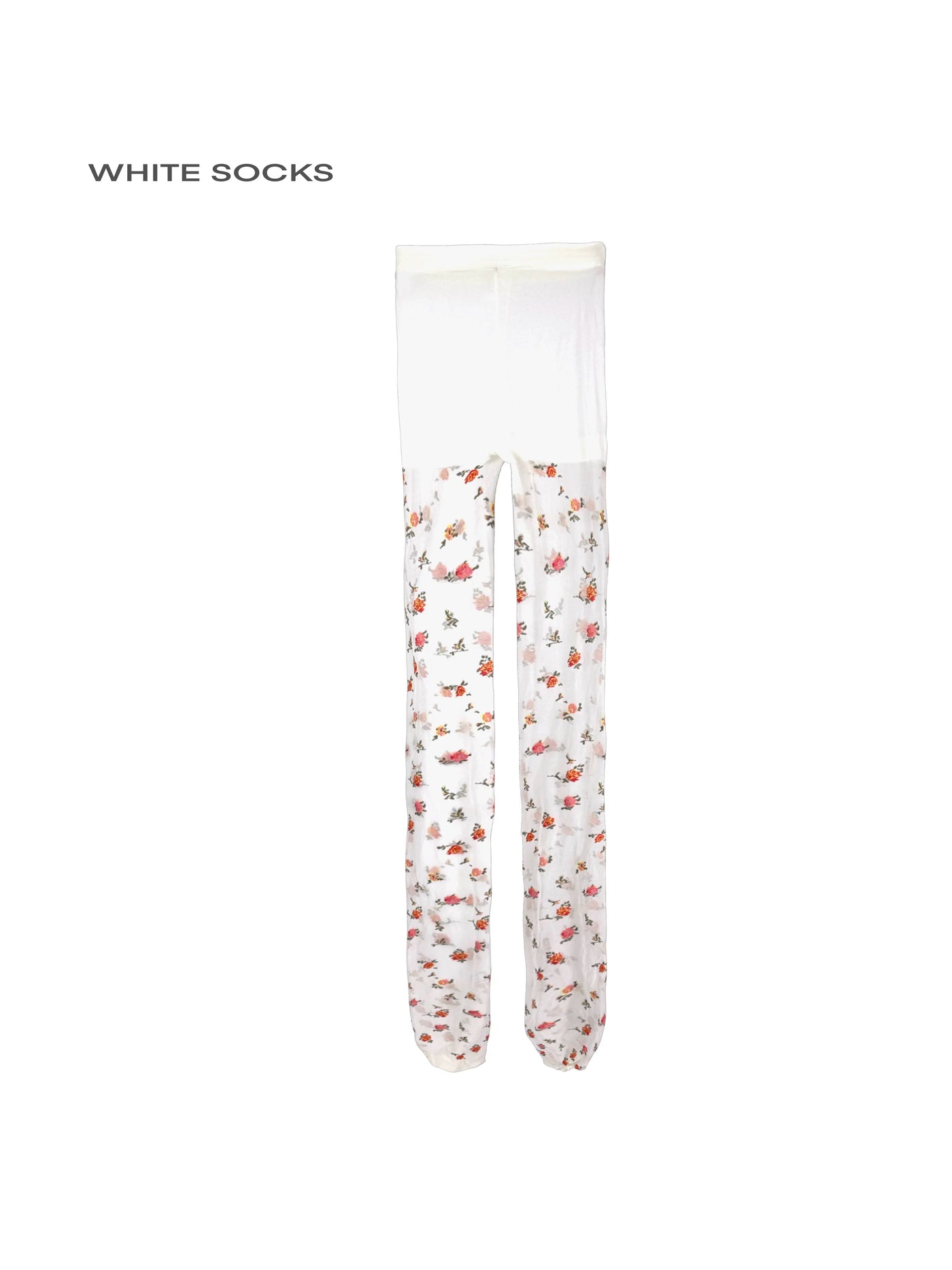 White Socks - Floral Panel - Sheer Floral Tights with Oval Openwork Panels