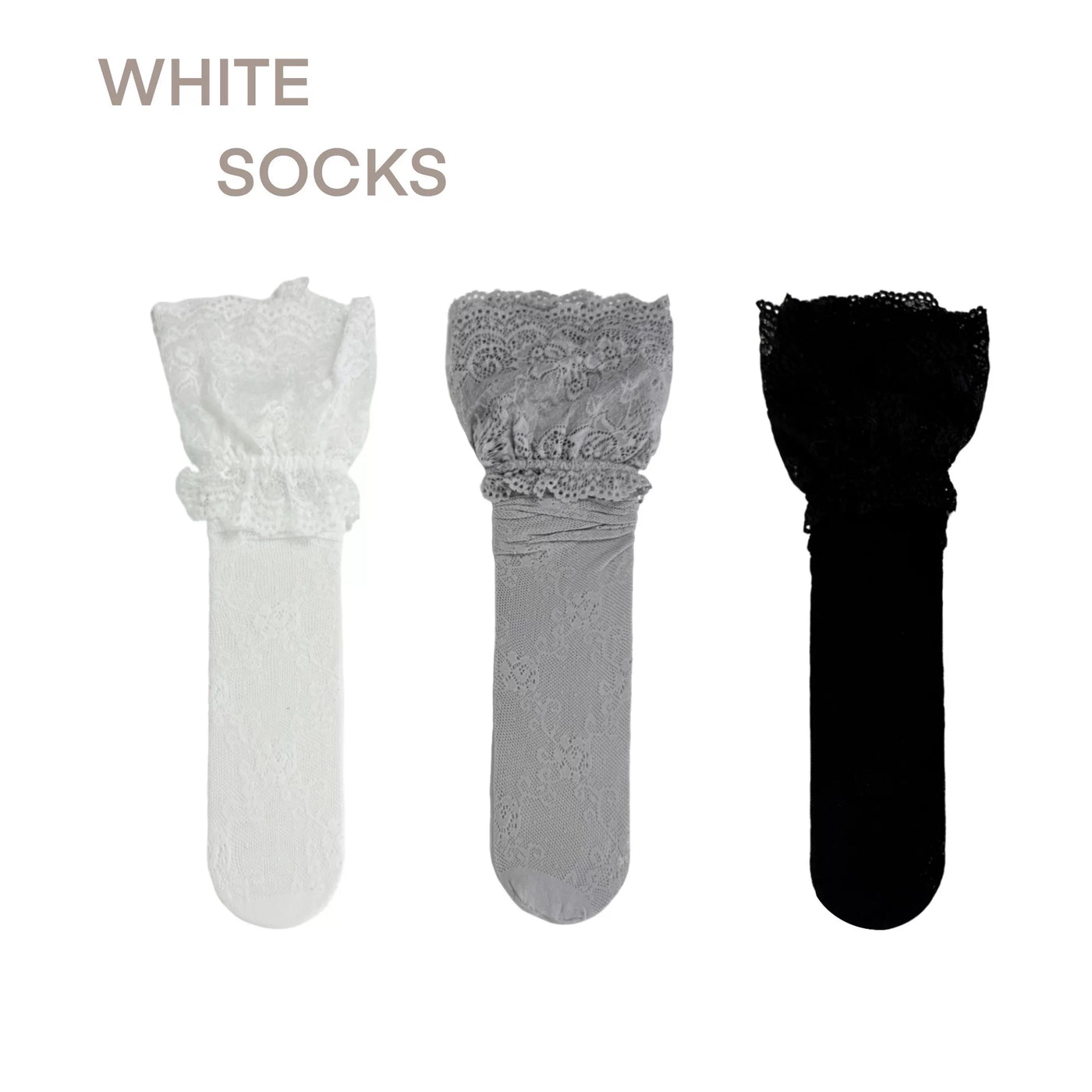 White Socks - Lace Layering - Lace-Trim Mid-Calf Socks