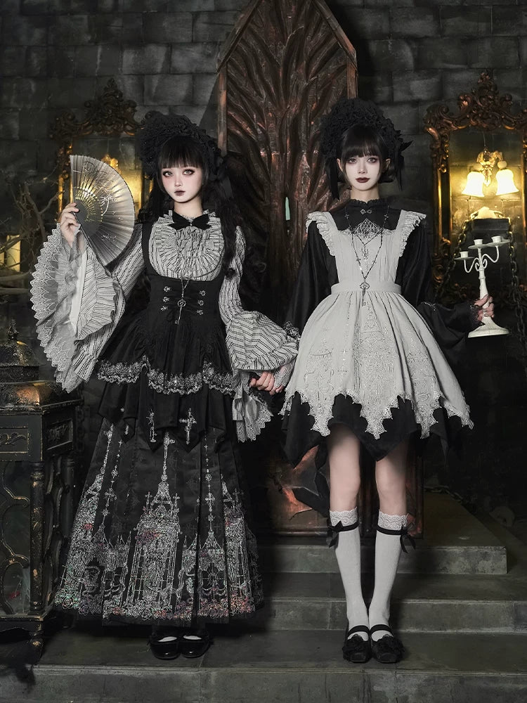 With PUJI - Raven's Night Song - Oriental Aesthetics Gothic Lolita Dress Set detail view 4