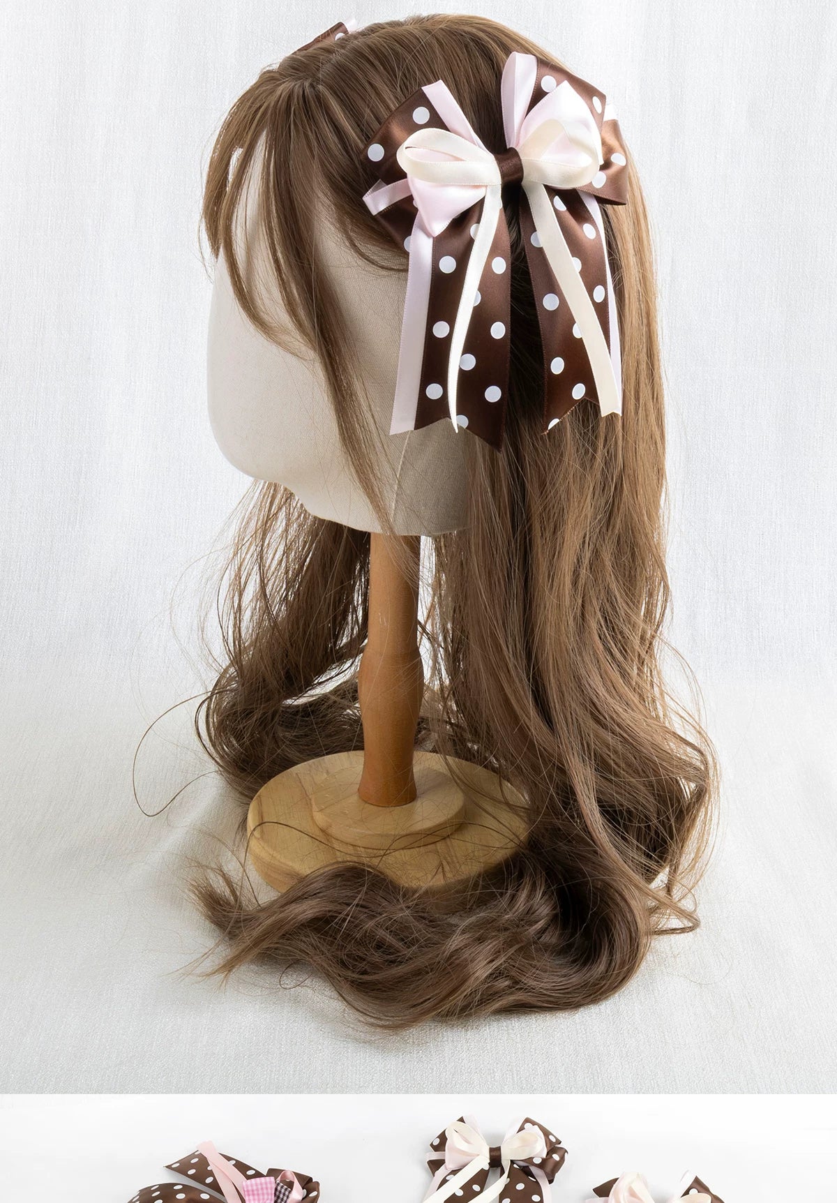 Lightbound Narrative - Chocolate Polka Dot - Headwear Options with Layered Lace and Ribbon Bows