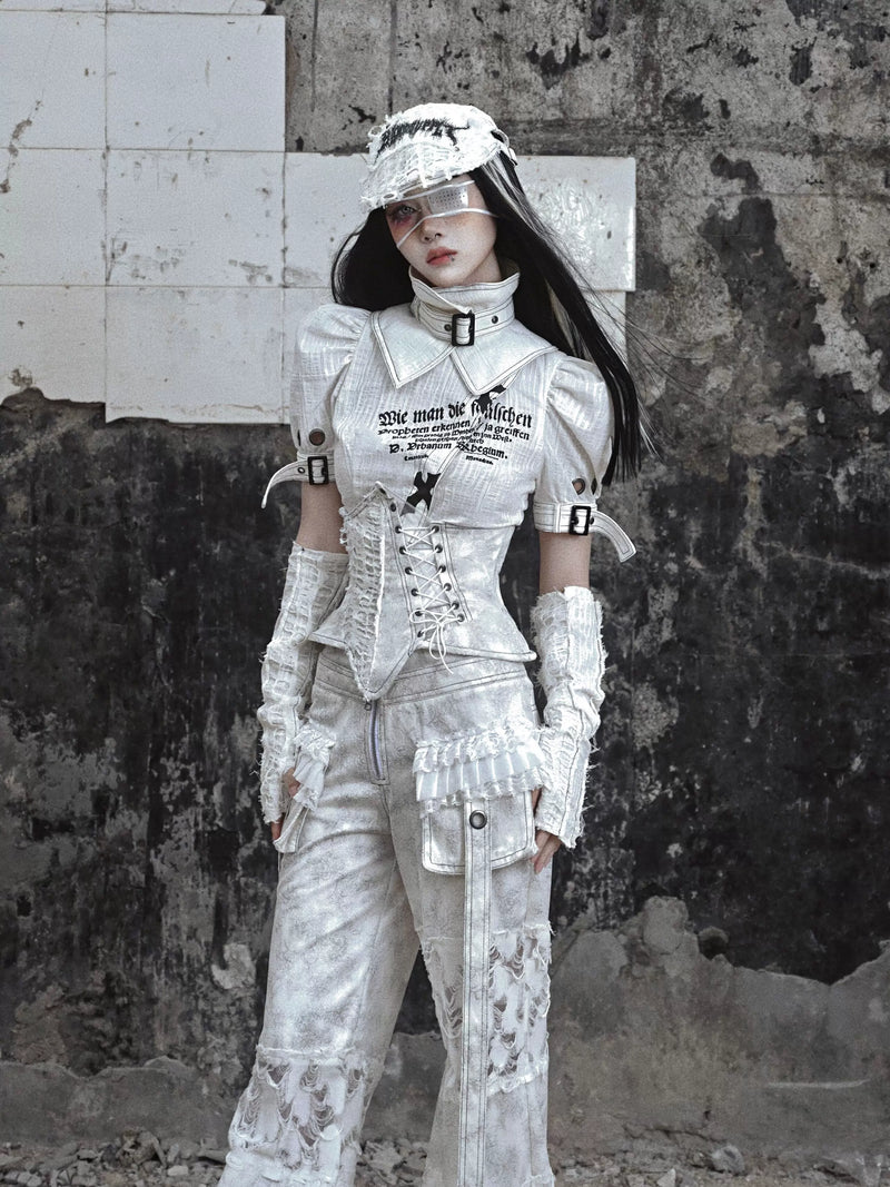 BLOOD SUPPLY: Asylum Distressed Suede Asymmetric Waist Corset, product view 5