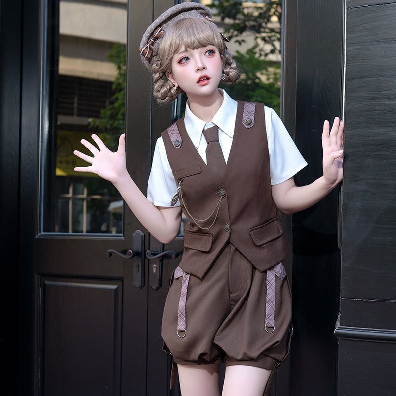 Letters from Unknown Star - Ouji Lolita Brown Short & Shirt Set - Innerwear