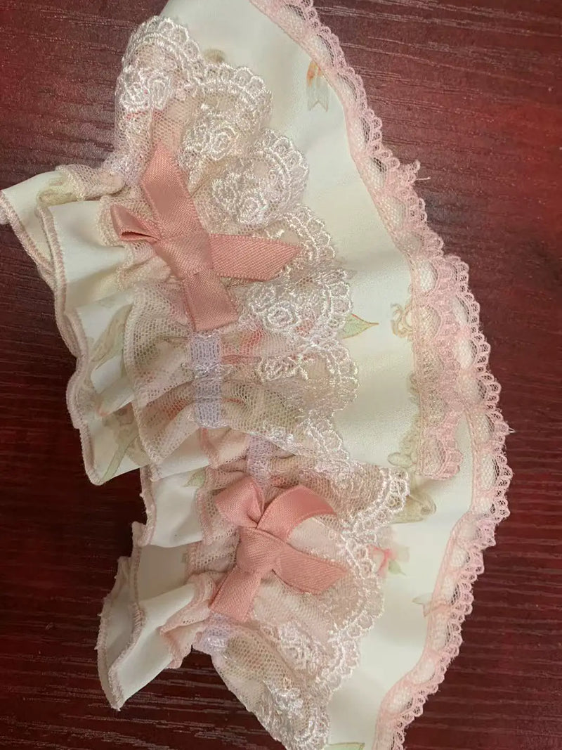 Zhijinyuan Morning Mist Rose Floral JSK & OP — Pink wrist cuffs, pair