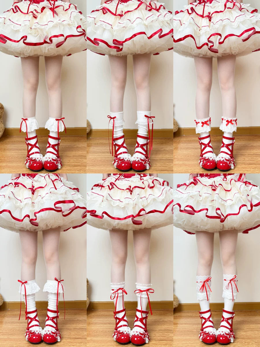 Chubby Bear Tales - Red Ballet - Seven-Option Socks Collection with Ribbon and Lace