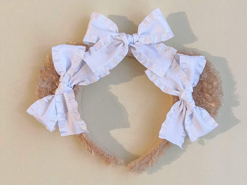 Benshouzao Handmade Bear-Ear Bow Headband — No. 8 Pure White Bear Ears