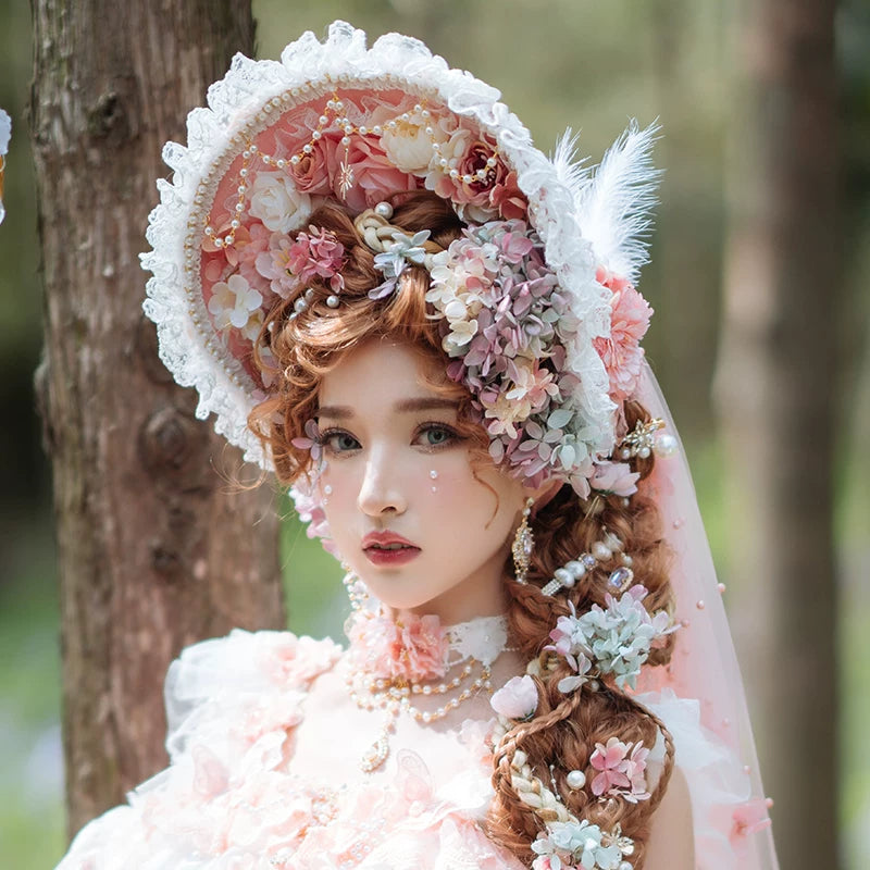 Handmade - Floral Bonnet Headwear - Sweet lolita bonnet headwear
