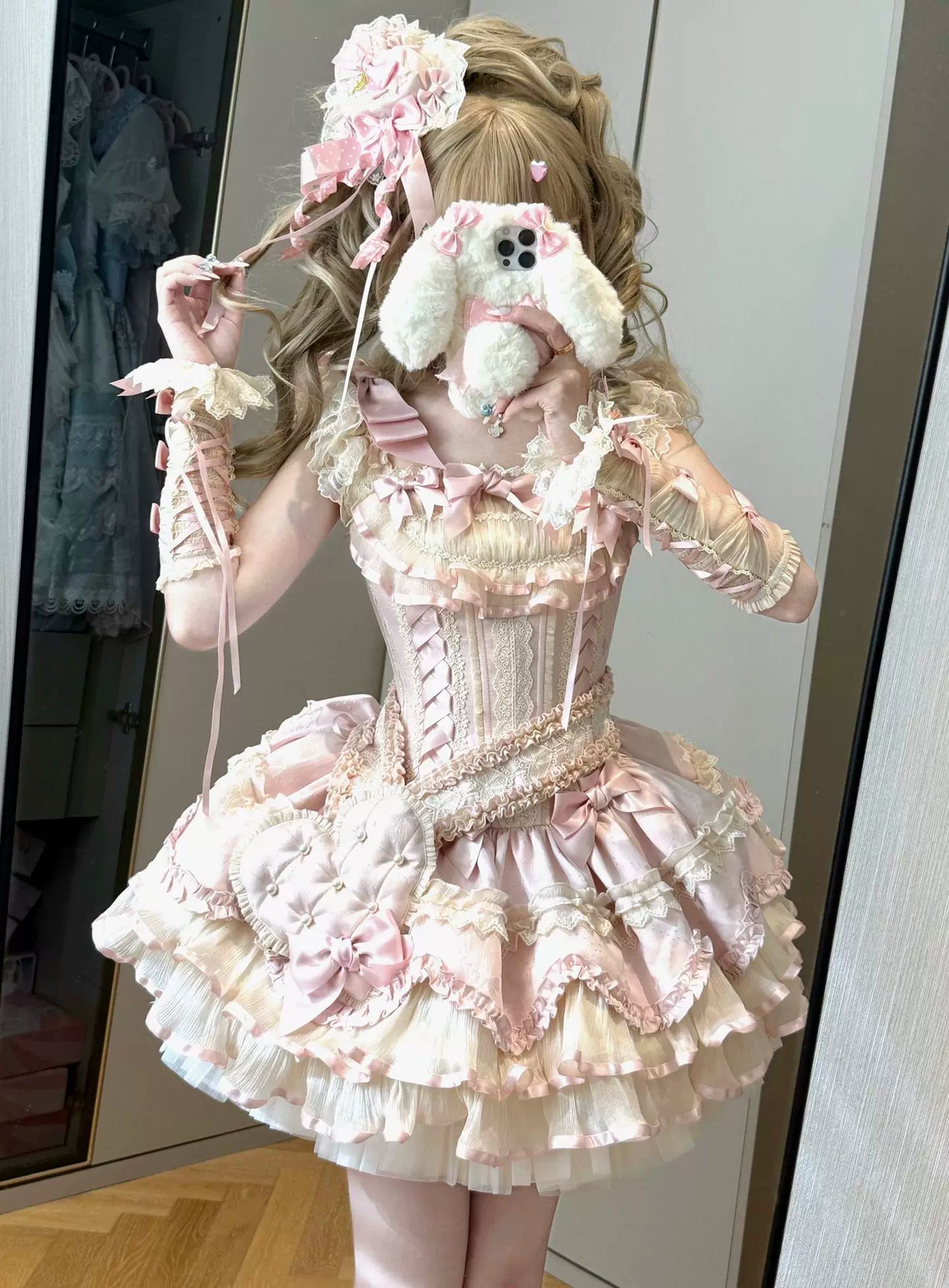 Creamy - Ribbon Heart - Pink JSK dress with a large heart accent