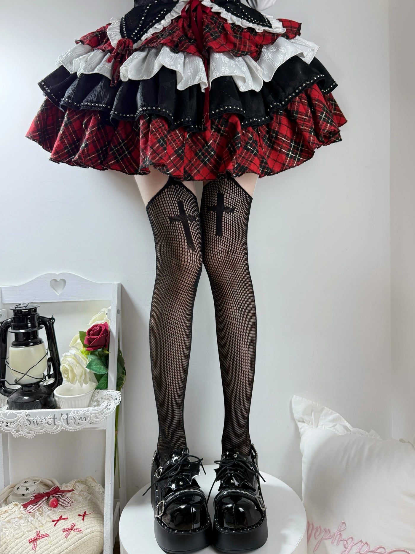 Fantasy Doll - Dark Cross - Fishnet Tights with Large Cross Motifs