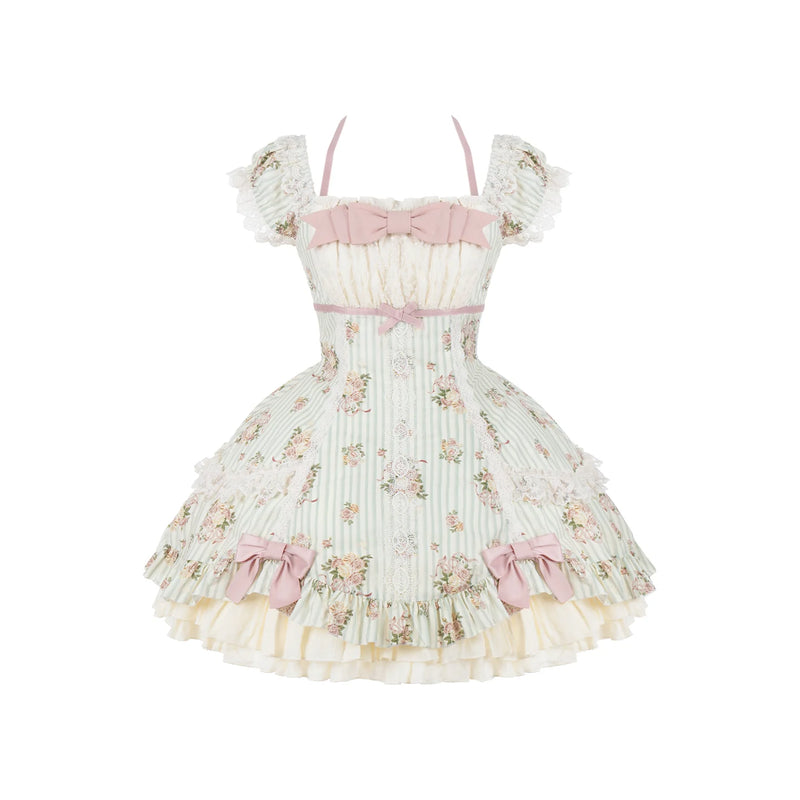 With PUJI - Meeting Austen - Cotton Classic Lolita Rose Printed OP Dress detail view 10