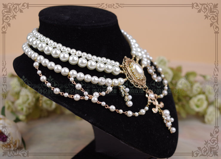 Rose of Sharon - Baroque Layered Pearl Lolita - Necklace Neckwear