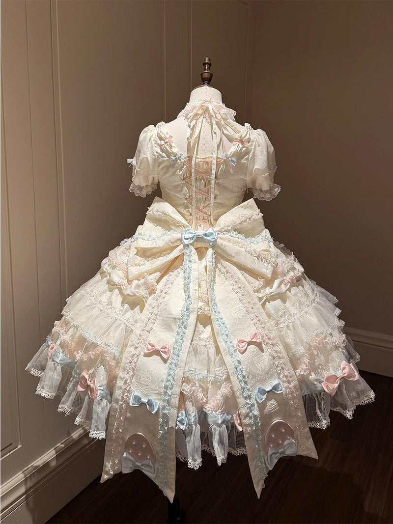 Creamy - Candy Cream Cake - Blue-pink OP dress set with a large train