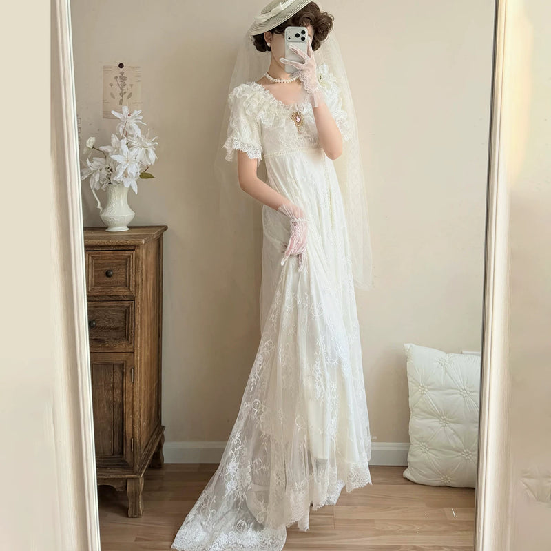 Moon Lily - Holy Heart Lily - Lace Trimmed Empire Waist Dress with a Train – detail view 5