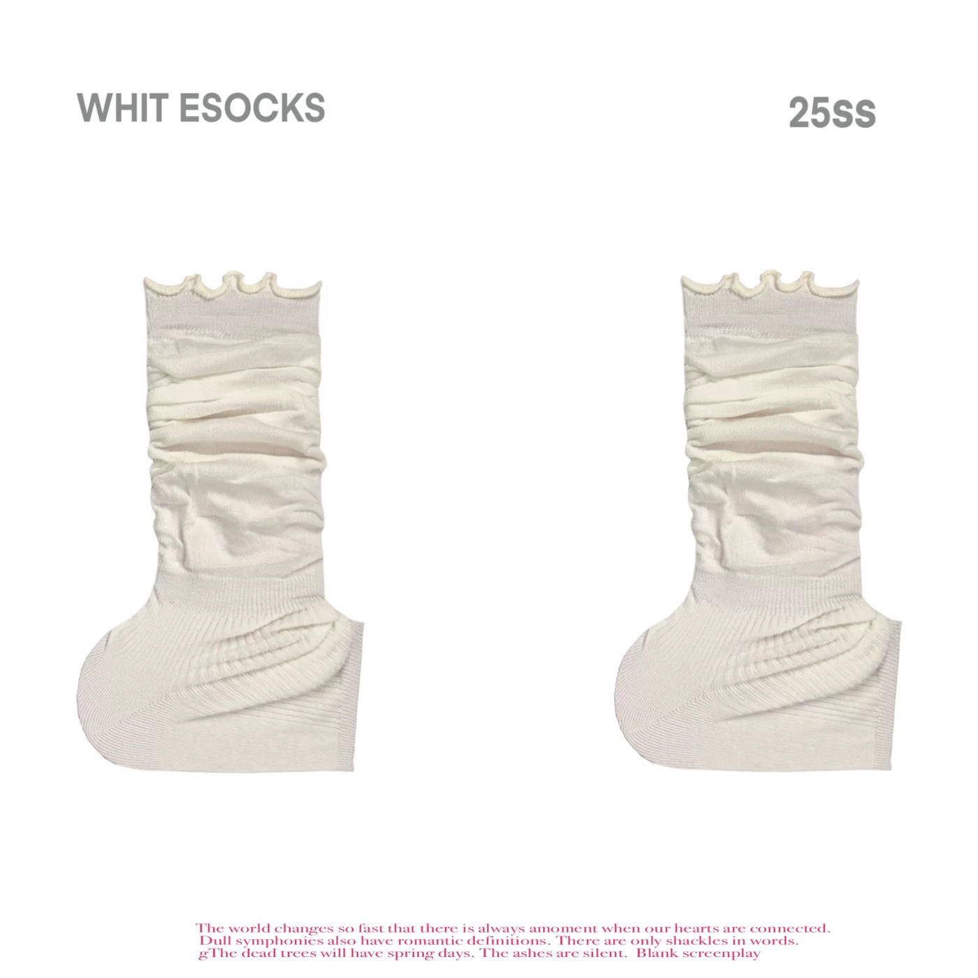 White Socks - Gathered Rib - Calf Sock Sleeves with a Gathered Slouch