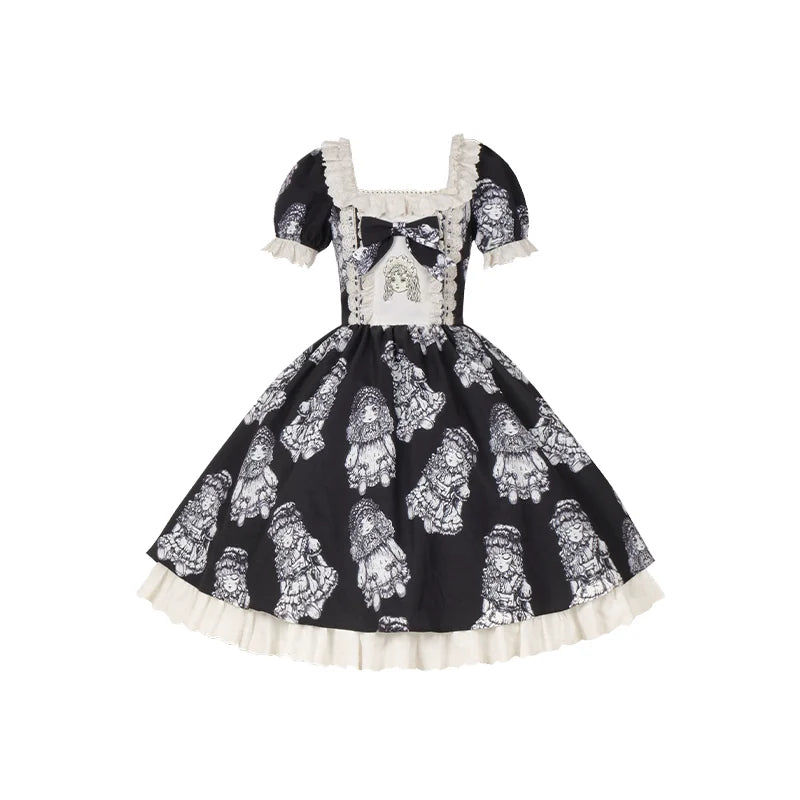 With PUJI - Doll Night - Vintage Twin Lolita OP Dress Embroidered Doll Dress detail view 7