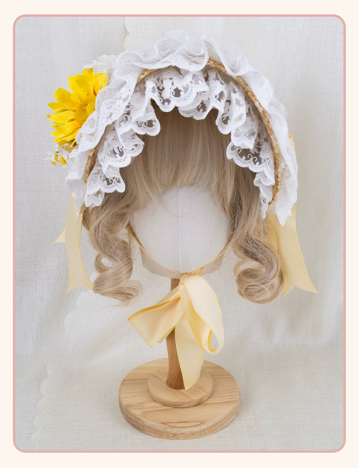 Stardust Rose - Garden Lace Bow - Flat Straw Hat with Lace Trim and Large Bow