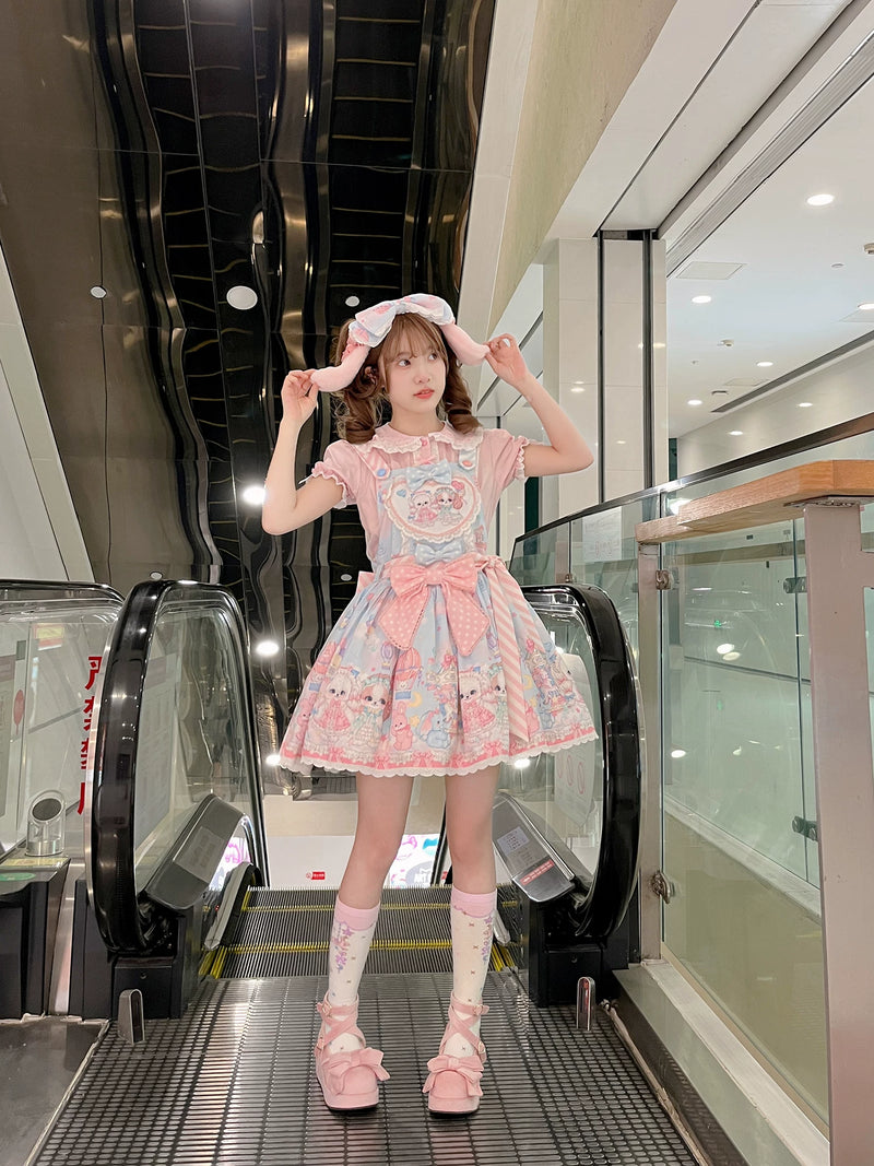 DreamWhale - Puppy Paradise - Sweet Printed Pinafore JSK Dress - detail view 4