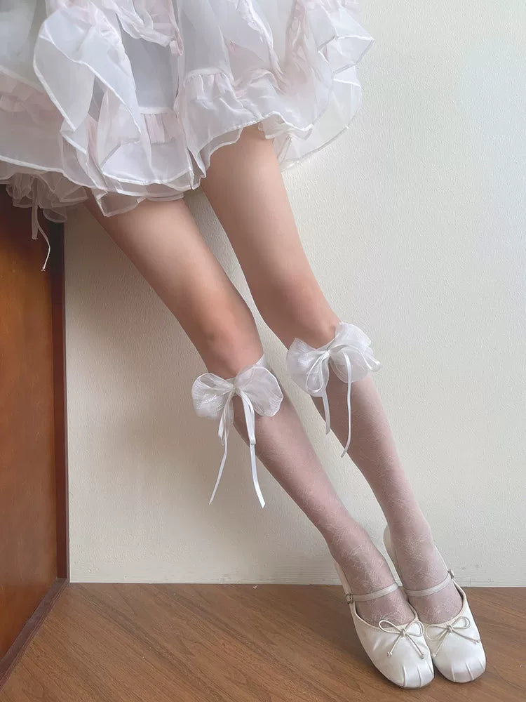 Sock Noble - Dreamy French Floral - Mid-Calf Socks with Ribbon Bows