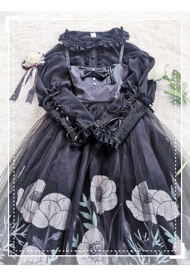 Sakurada Fawn - Plus Size Lolita Shirt Mutton - Sleeve Lace Blouse Innerwear