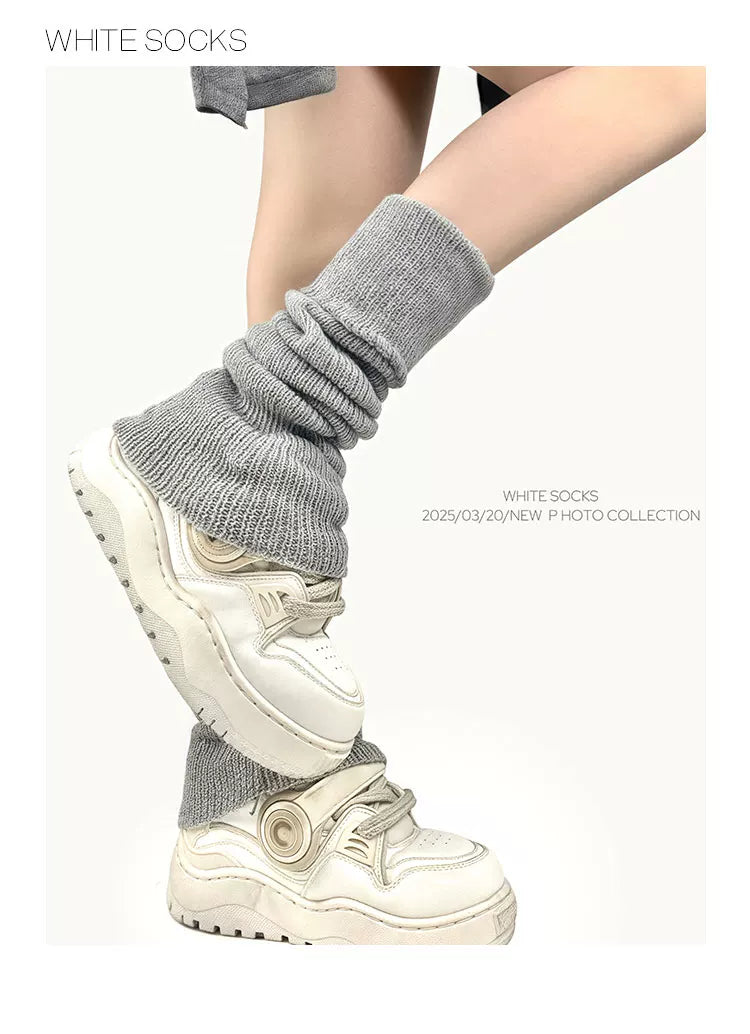 White Socks - Slouch Knit - Heather Gray, Light Gray and Caramel Ribbed Socks