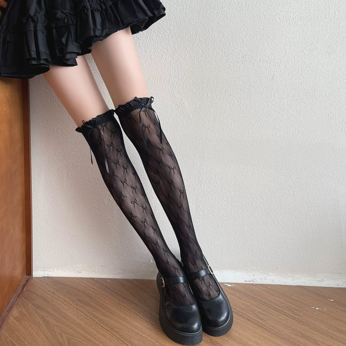 Sock Noble - Ribbon Lace - Over-the-Knee Socks with Ruffled Lace Cuffs and Bows