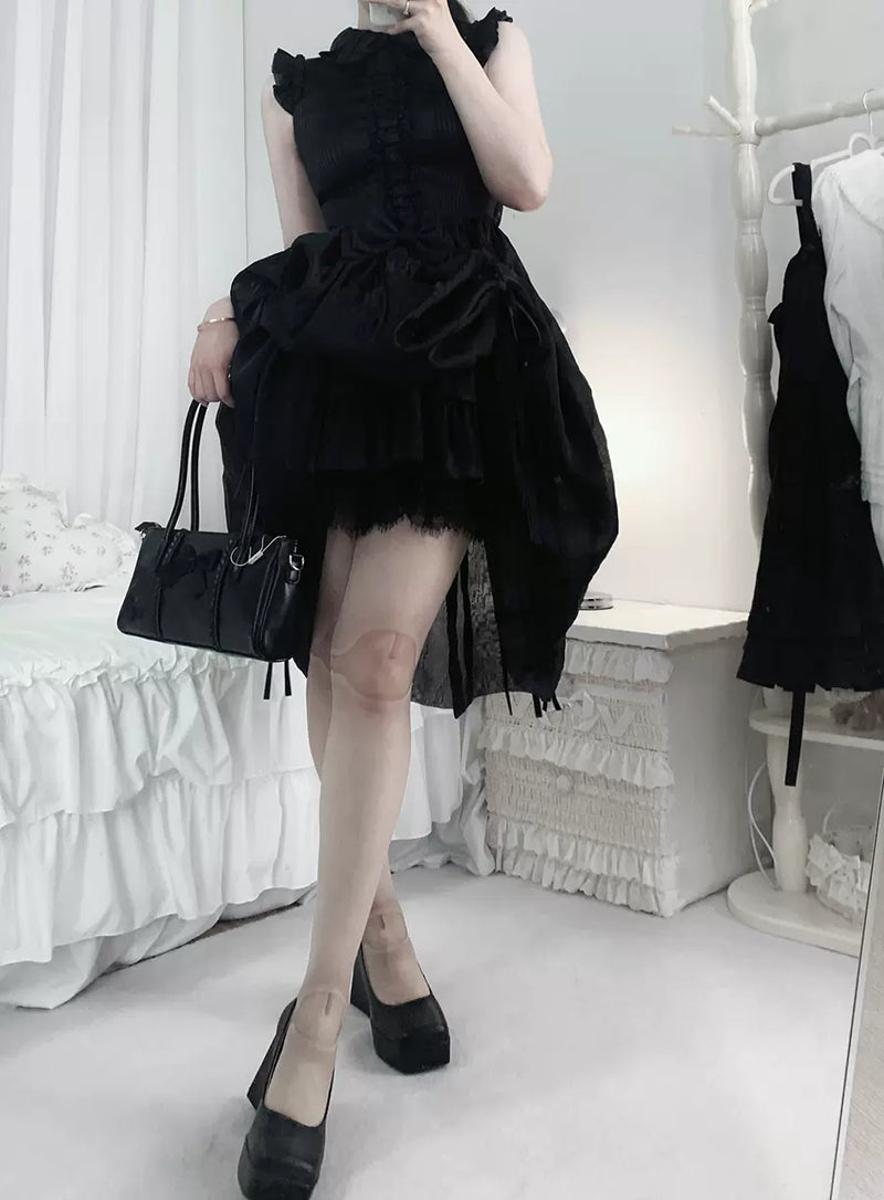 Sweet Lolita Pantyhose, Joint Print Light Stockings One Size(Height: 4'11" (150 cm)~5'7" (170 cm) Ultrathin Black Gray