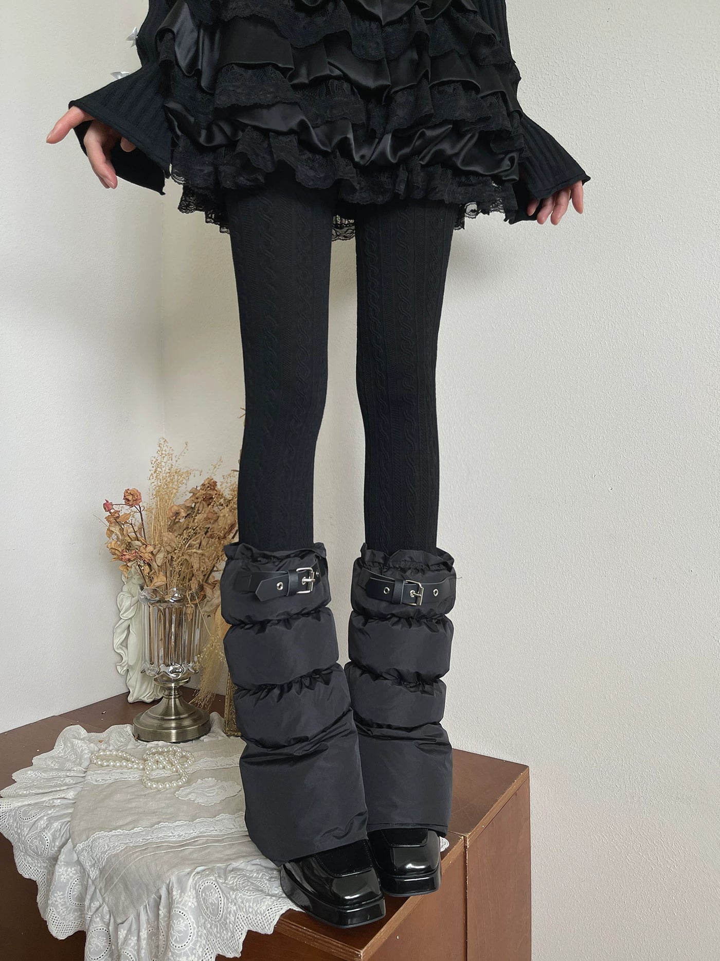 Sock Noble - Winter Cable-Knit - Black Tights or Buckle-Detail Sock Covers